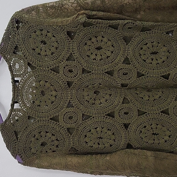 Olive Green Lace Crochet Top - Picture 6 of 7
